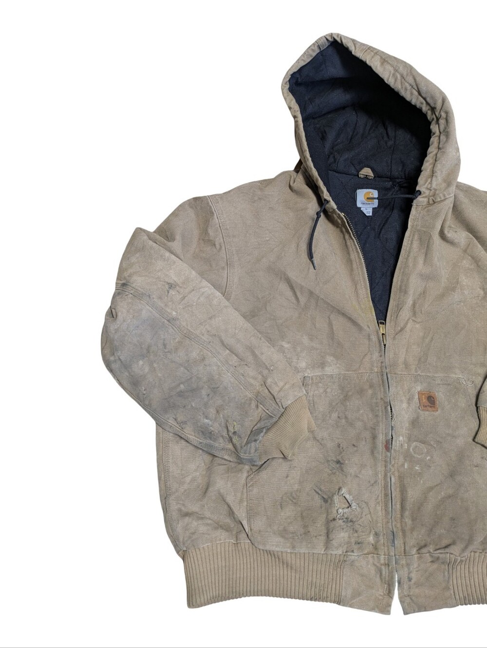 Carhartt XL J130 Hooded Workwear Jacket Light Grey/Tan
